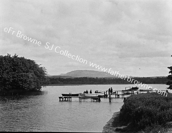 PANORAMA OF LAKE WITH JETTY & BOATS